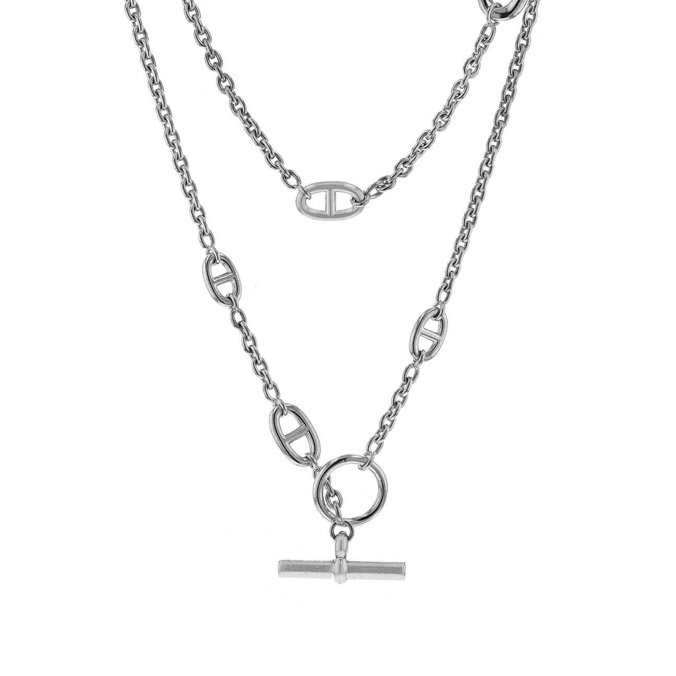 HERMES FARANDOLE SILVER LONG NECKLACE H104568B 00 HERMES FARANDOLE SILVER LONG NECKLACE H104568B 00